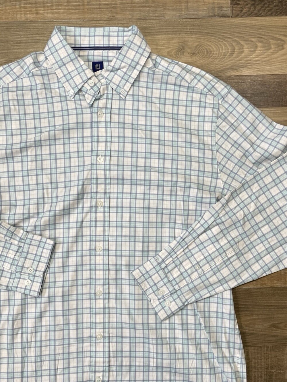 FootJoy FJ Men’s L Long Sleeve Plaid Button Down Golf Shirt 97% Cotton Stretch